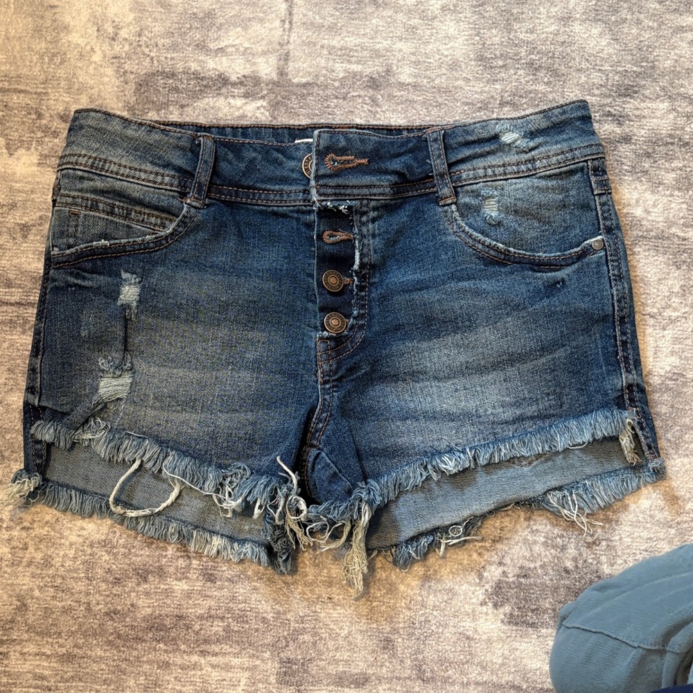 & Other Stories Dark Wash Distressed Denim Shorts